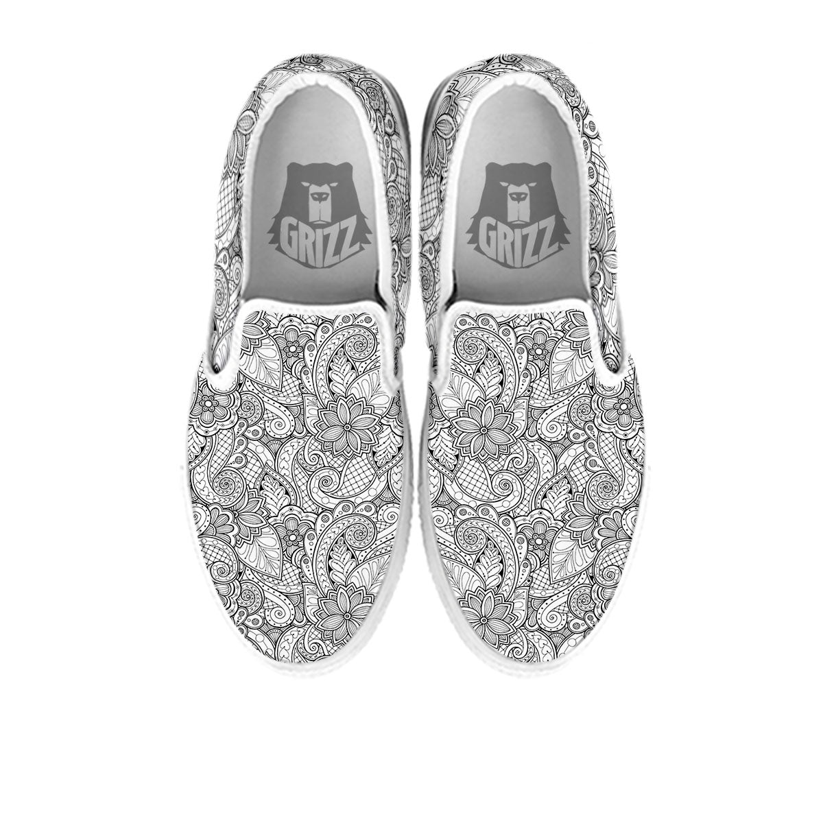 Zentangle Monochrome Print Pattern White Slip On Shoes-grizzshop