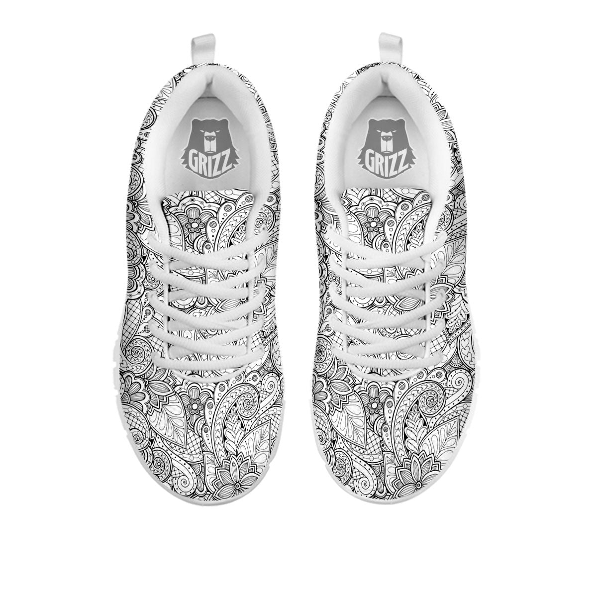 Zentangle Monochrome Print Pattern White Sneaker-grizzshop