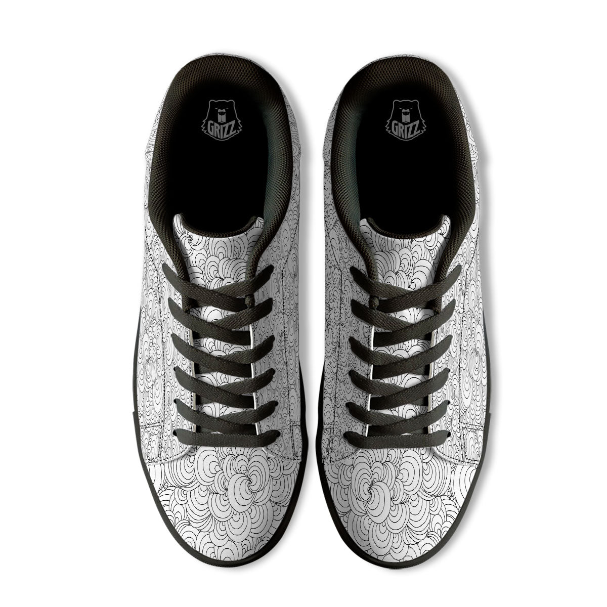 Zentangle White And Black Print Pattern Black Low Top Sneakers-grizzshop