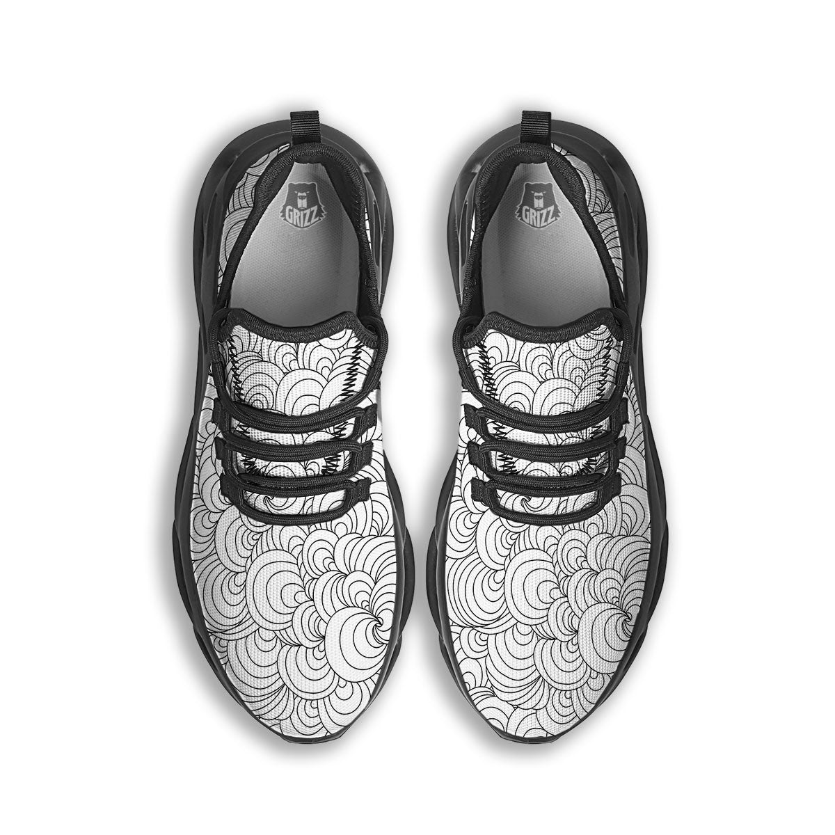 Zentangle White And Black Print Pattern Black Running Shoes-grizzshop