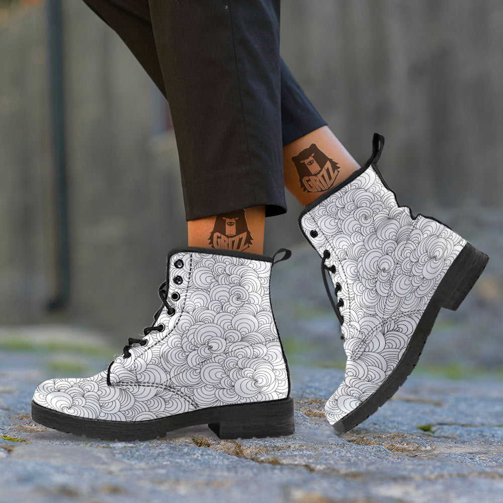Zentangle White And Black Print Pattern Leather Boots-grizzshop