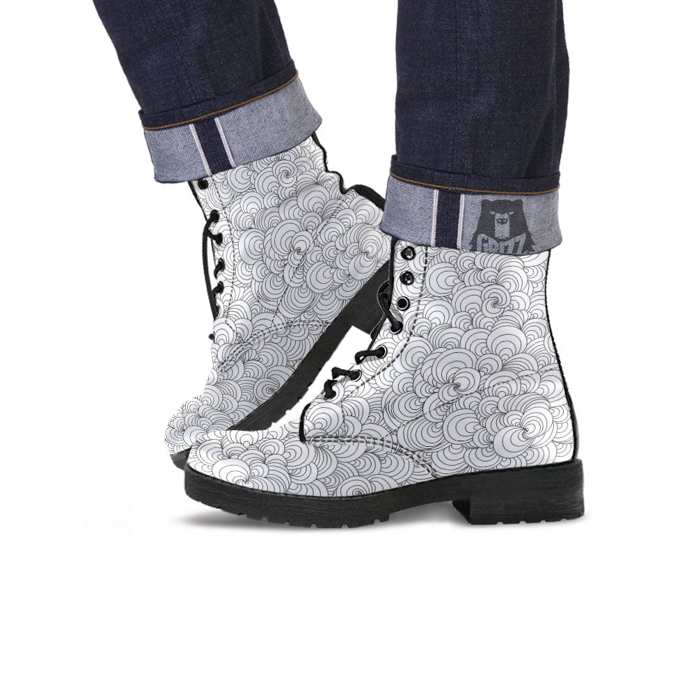 Zentangle White And Black Print Pattern Leather Boots-grizzshop