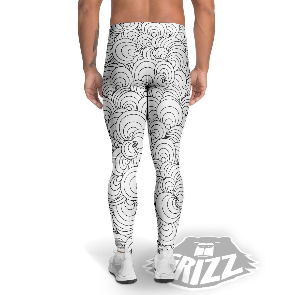 Zentangle White And Black Print Pattern Men's Leggings-grizzshop
