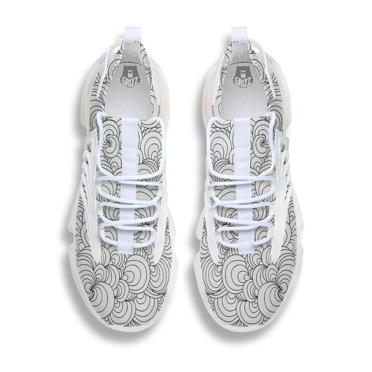 Zentangle White And Black Print Pattern White Gym Shoes-grizzshop
