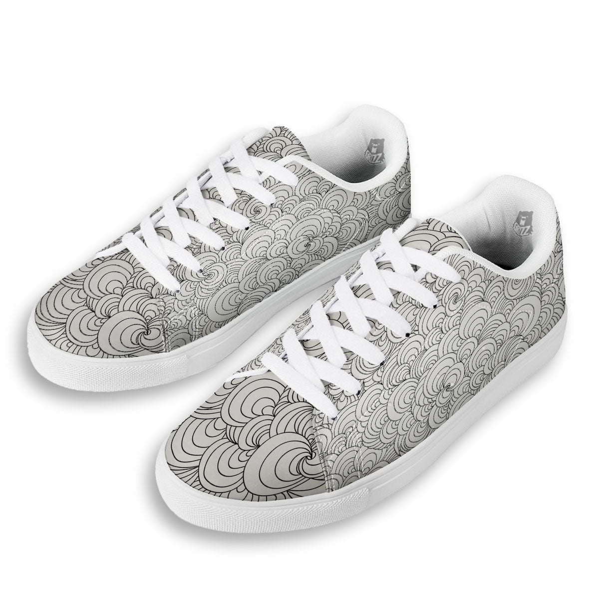 Zentangle White And Black Print Pattern White Low Top Sneakers-grizzshop