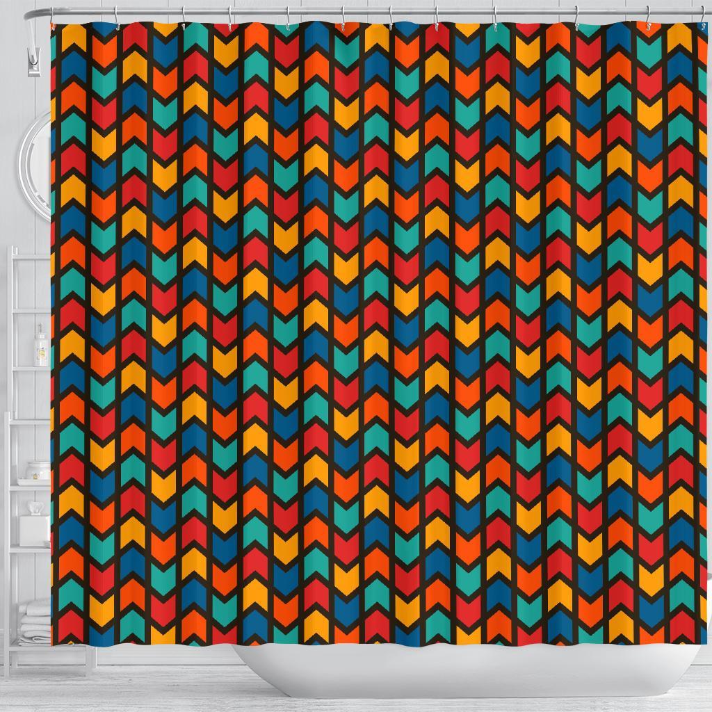 Zig Zag Colorful Pattern Print Bathroom Shower Curtain-grizzshop