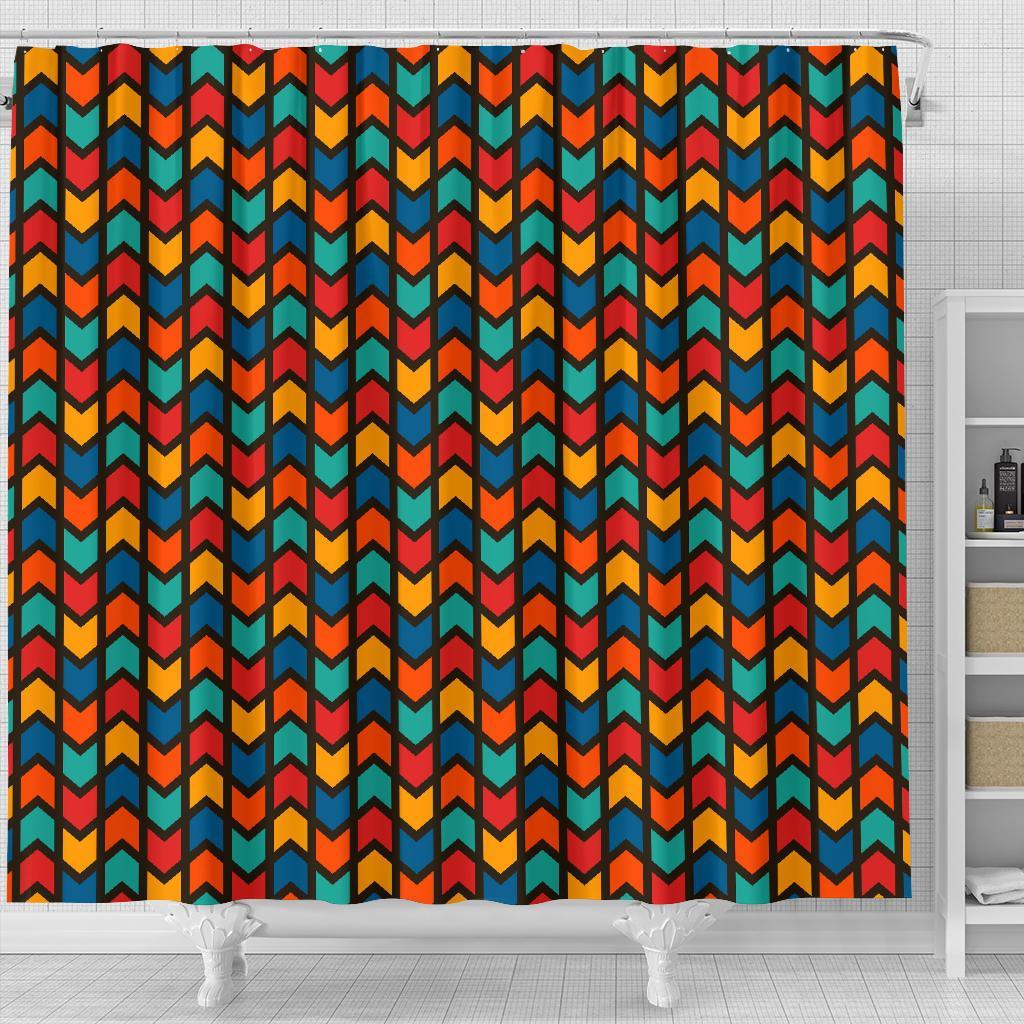 Zig Zag Colorful Pattern Print Bathroom Shower Curtain-grizzshop