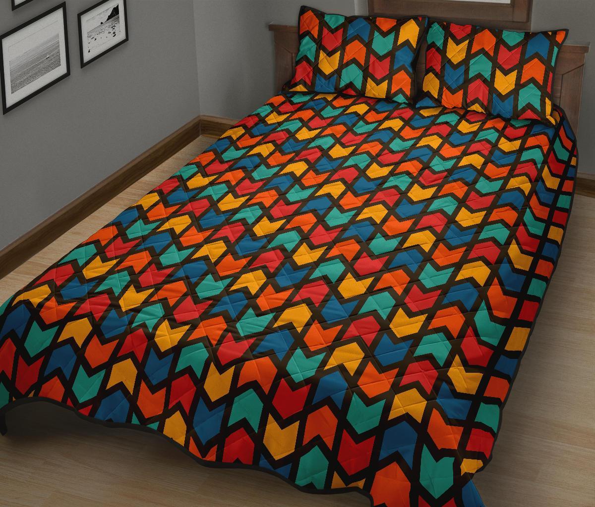 Zig Zag Colorful Pattern Print Bed Set Quilt-grizzshop