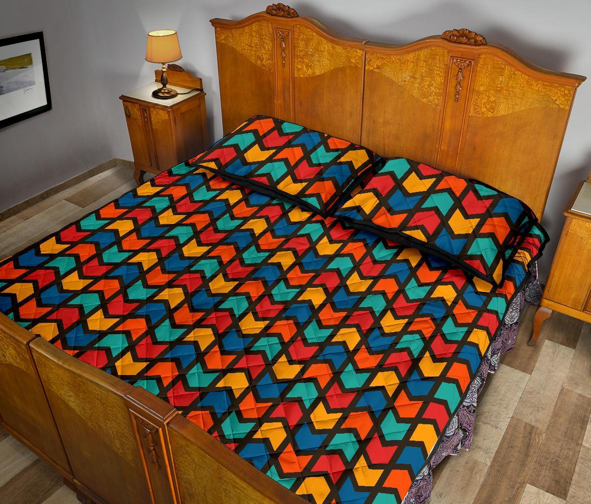 Zig Zag Colorful Pattern Print Bed Set Quilt-grizzshop