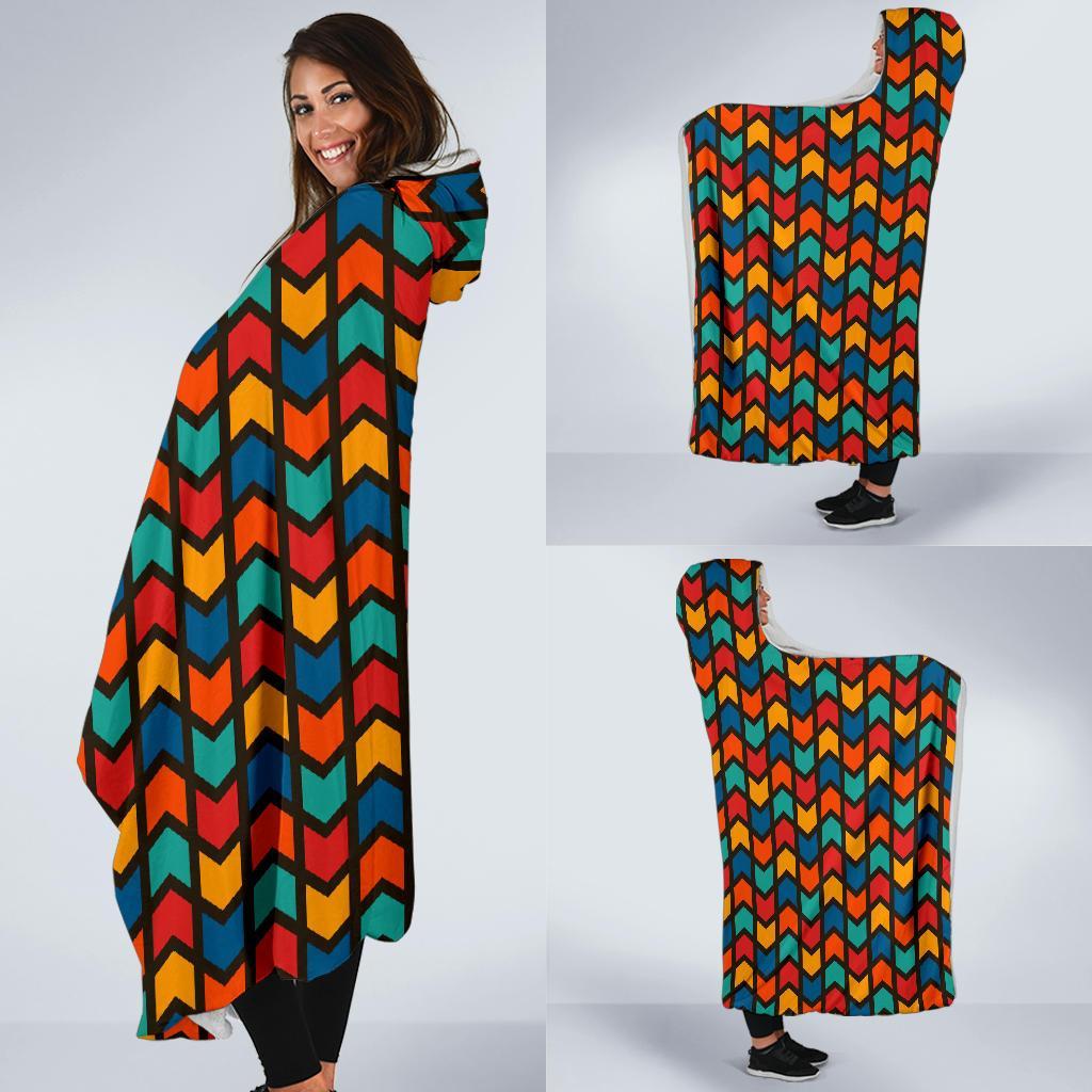 Zig Zag Colorful Pattern Print Hooded Blanket-grizzshop