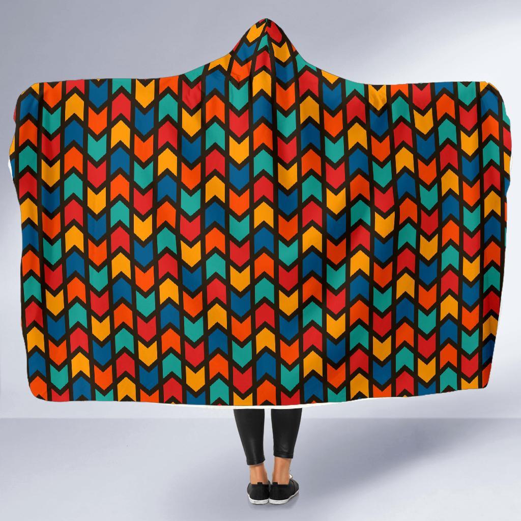 Zig Zag Colorful Pattern Print Hooded Blanket-grizzshop
