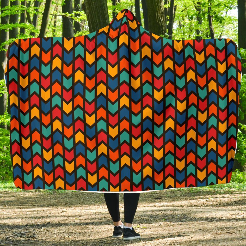 Zig Zag Colorful Pattern Print Hooded Blanket-grizzshop