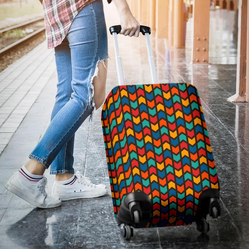 Zig Zag Colorful Pattern Print Luggage Cover Protector-grizzshop