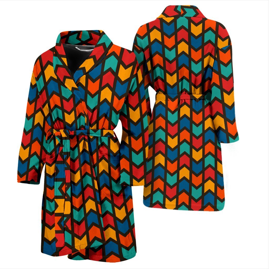 Zig Zag Colorful Pattern Print Men Long Robe-grizzshop
