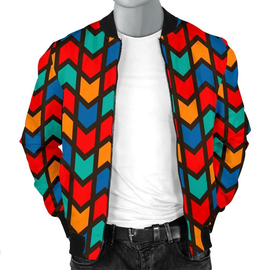 Zig Zag Colorful Pattern Print Men's Bomber Jacket-grizzshop