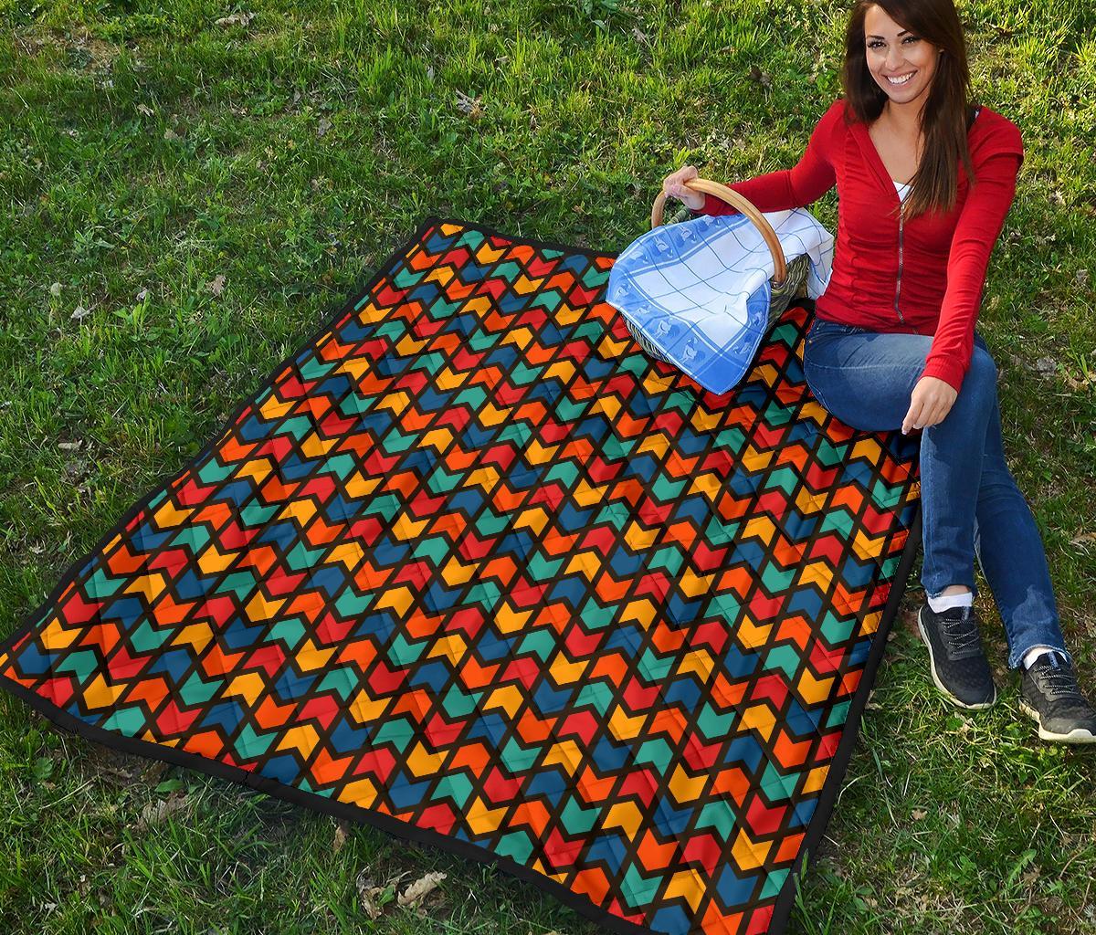 Zig Zag Colorful Pattern Print Quilt-grizzshop
