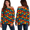 Zig Zag Colorful Pattern Print Women Off Shoulder Sweatshirt-grizzshop