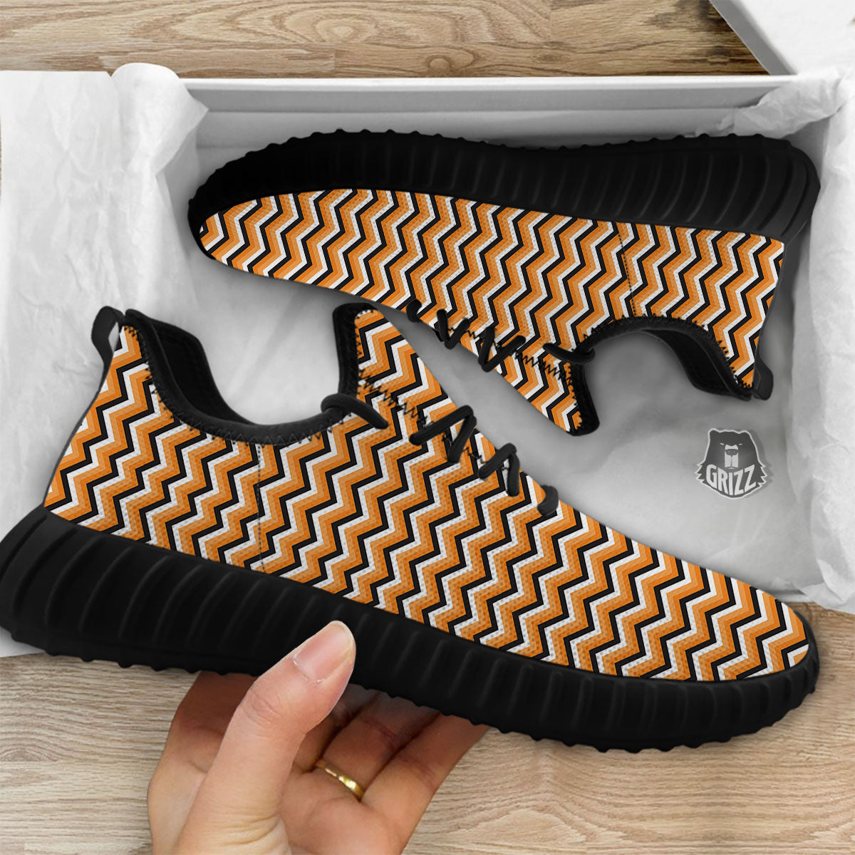Zig Zag Halloween Print Pattern Black Walking Shoes-grizzshop