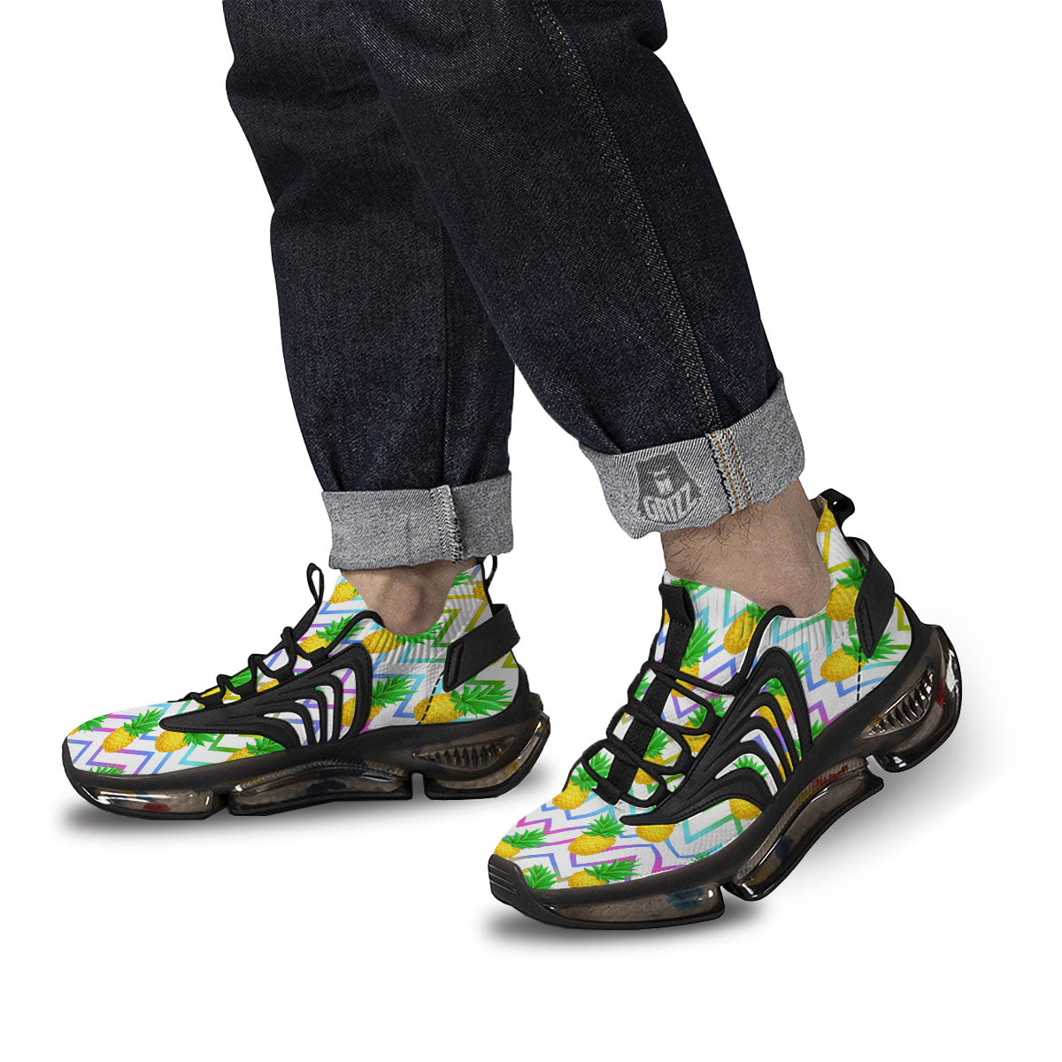 Zig Zag Neon Pineapple Print Pattern Black Gym Shoes-grizzshop