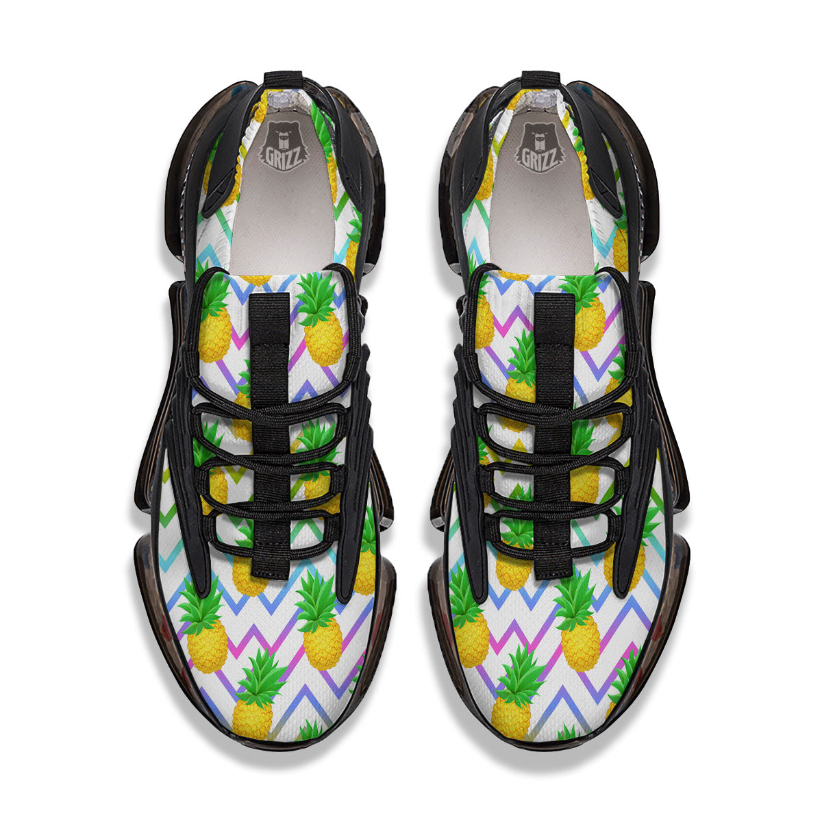 Zig Zag Neon Pineapple Print Pattern Black Gym Shoes-grizzshop