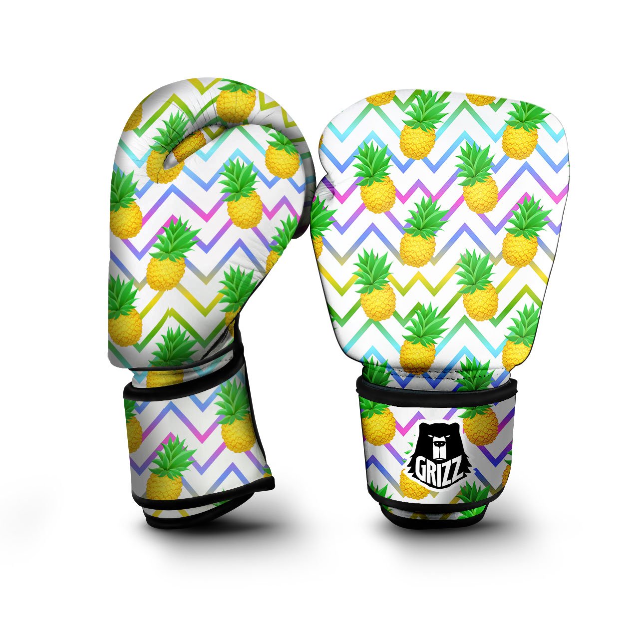 Zig Zag Neon Pineapple Print Pattern Boxing Gloves-grizzshop