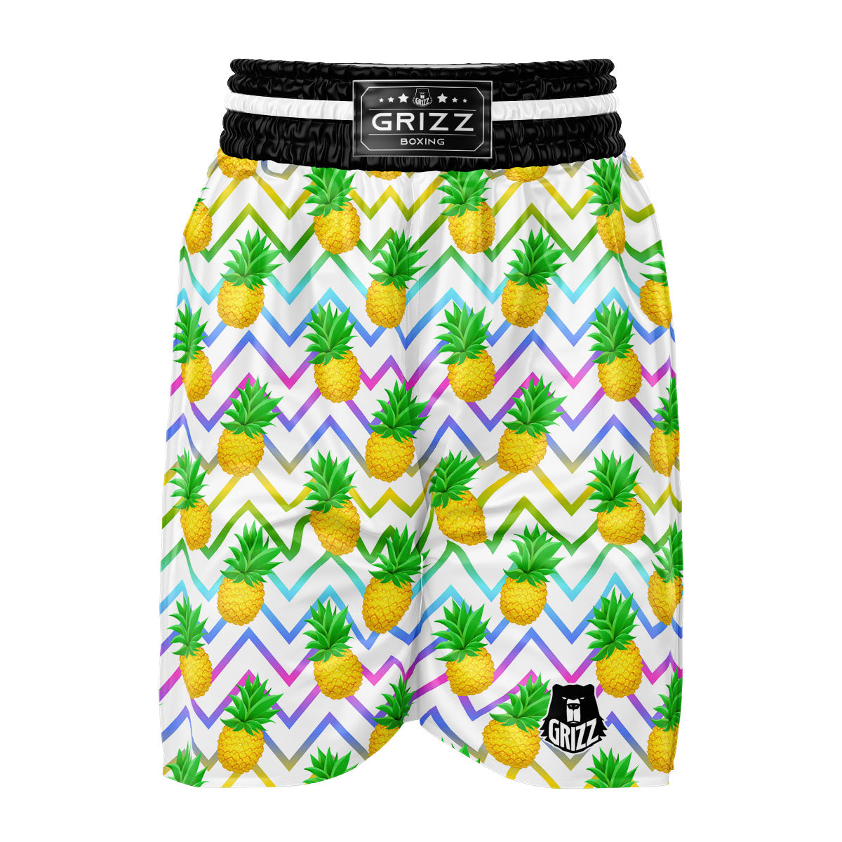 Zig Zag Neon Pineapple Print Pattern Boxing Shorts-grizzshop