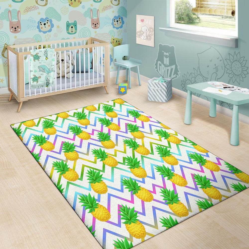 Zig Zag Neon Pineapple Print Pattern Floor Mat-grizzshop