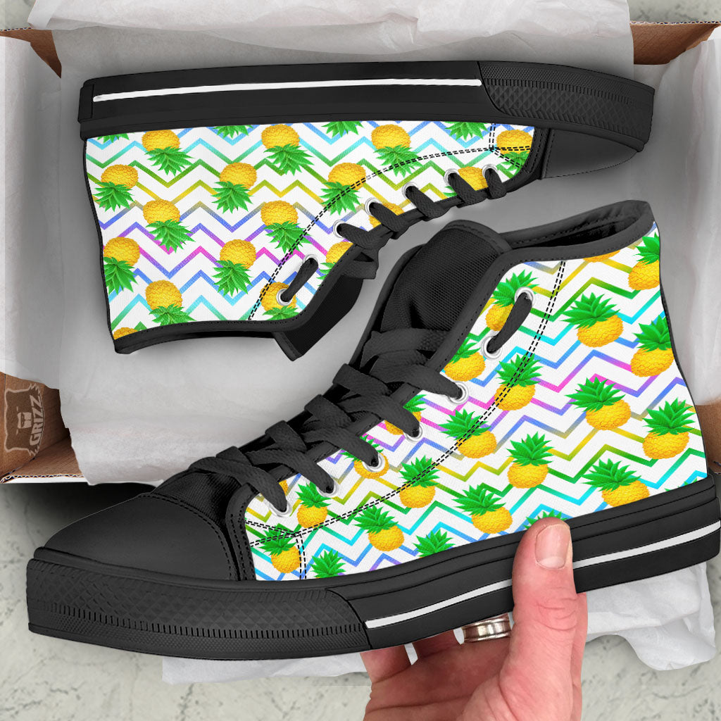 Zig Zag Neon Pineapple Print Pattern High Top Shoes-grizzshop