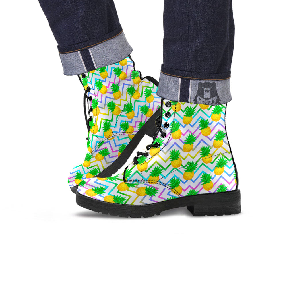 Zig Zag Neon Pineapple Print Pattern Leather Boots-grizzshop