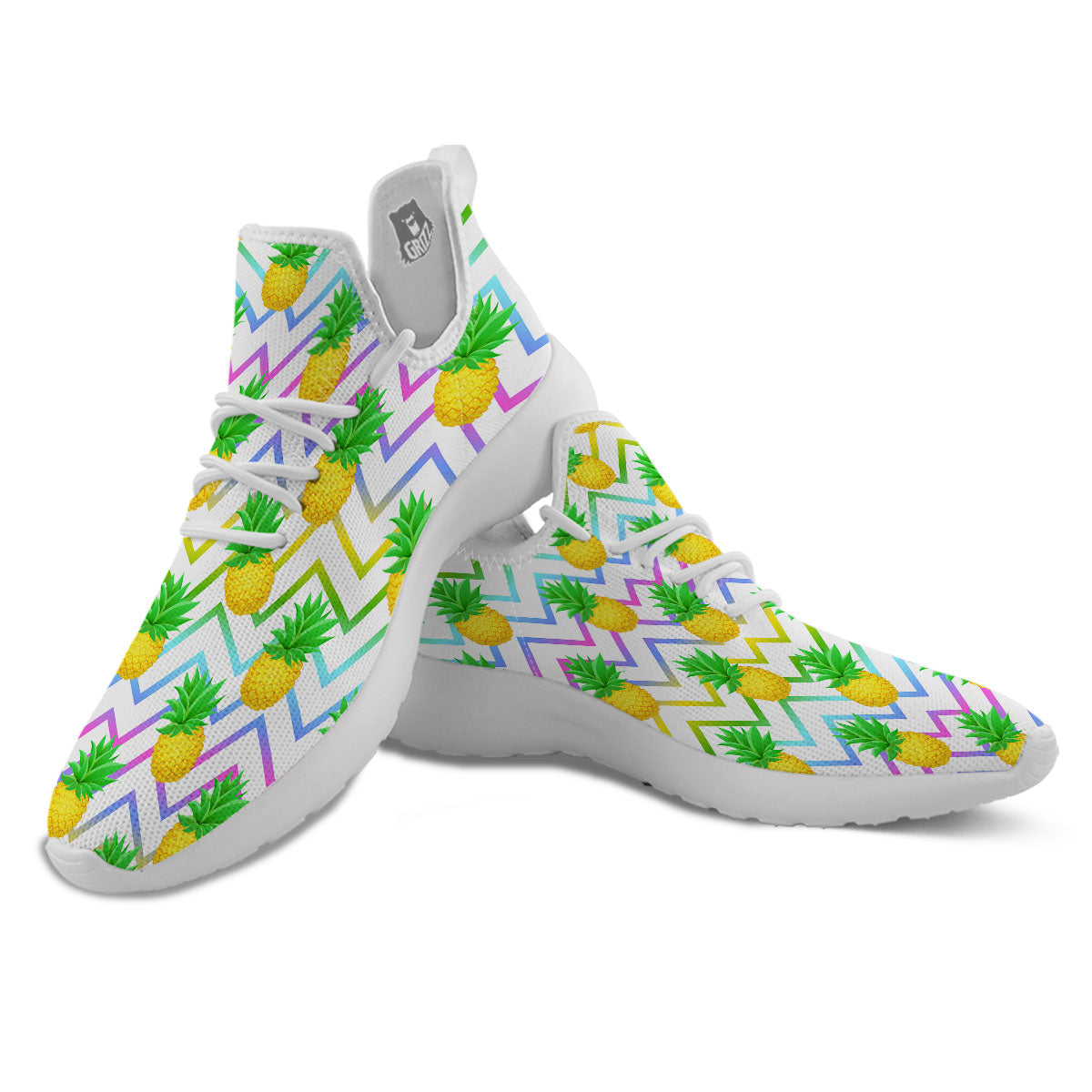Zig Zag Neon Pineapple Print Pattern White Athletic Shoes-grizzshop