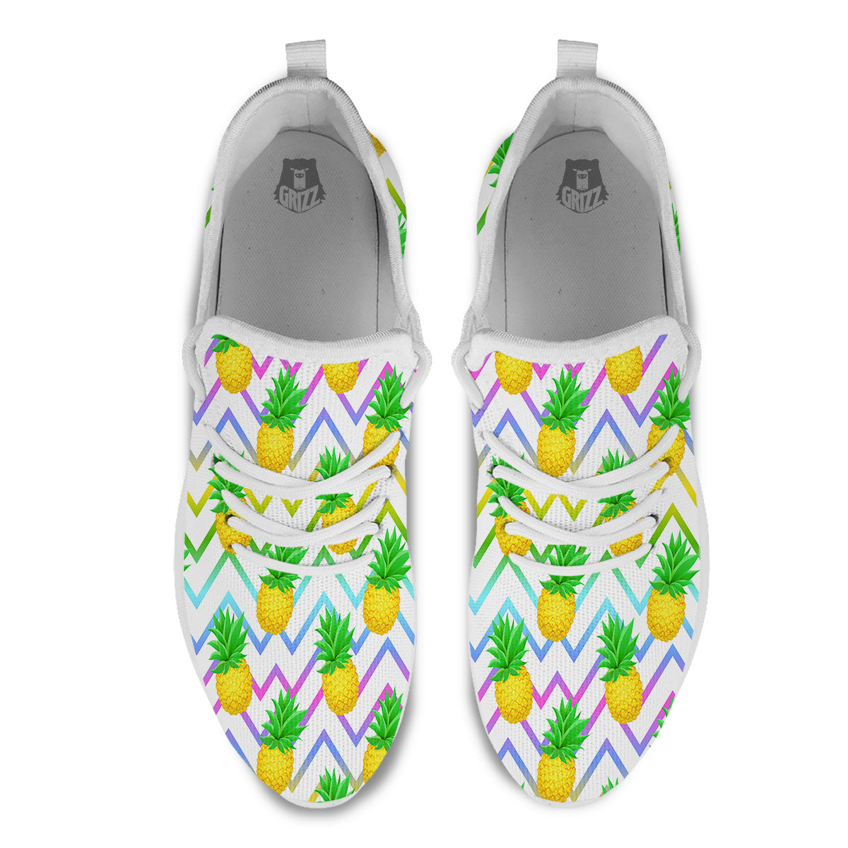 Zig Zag Neon Pineapple Print Pattern White Athletic Shoes-grizzshop