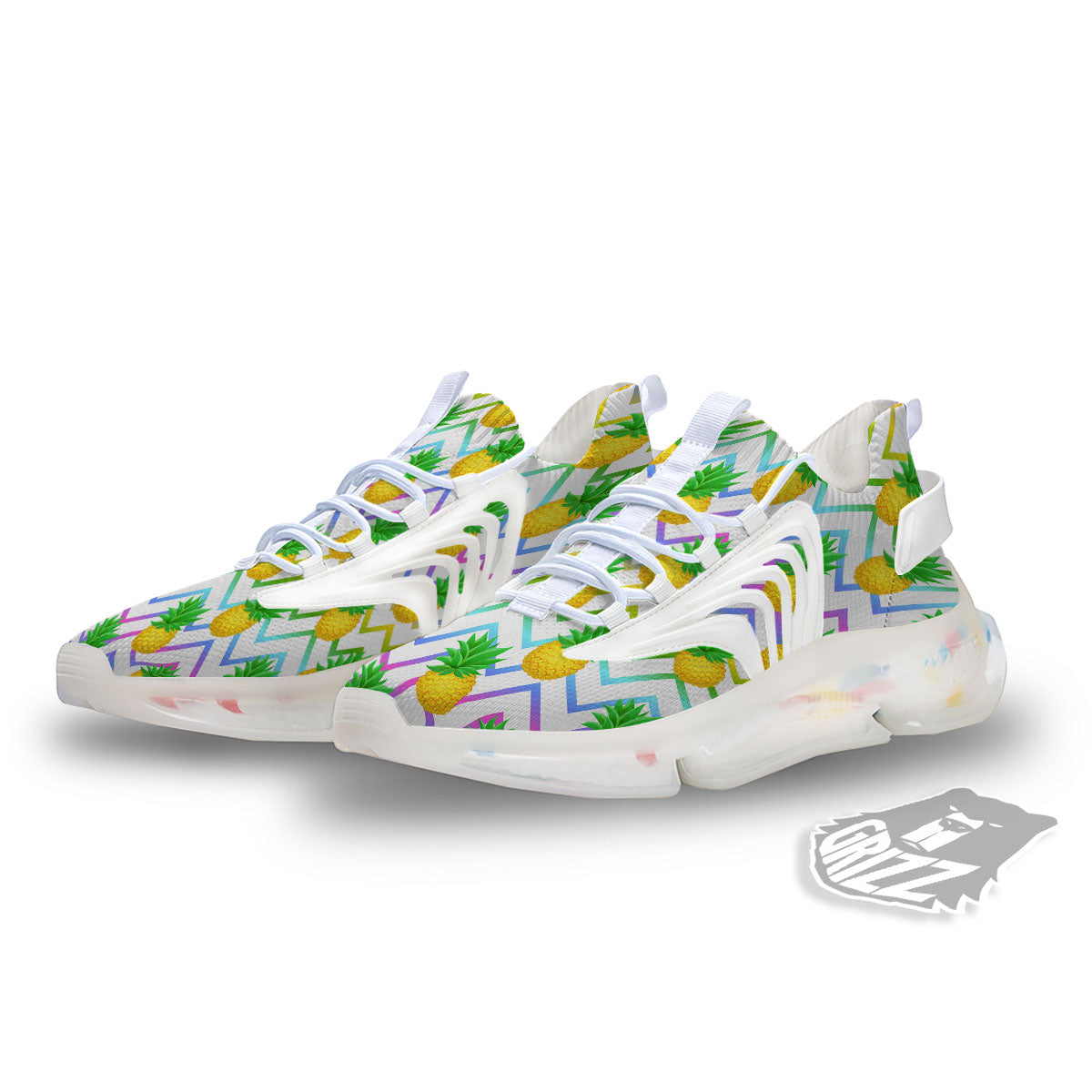 Zig Zag Neon Pineapple Print Pattern White Gym Shoes-grizzshop