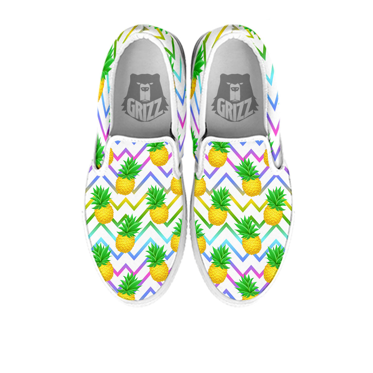 Zig Zag Neon Pineapple Print Pattern White Slip On Shoes-grizzshop