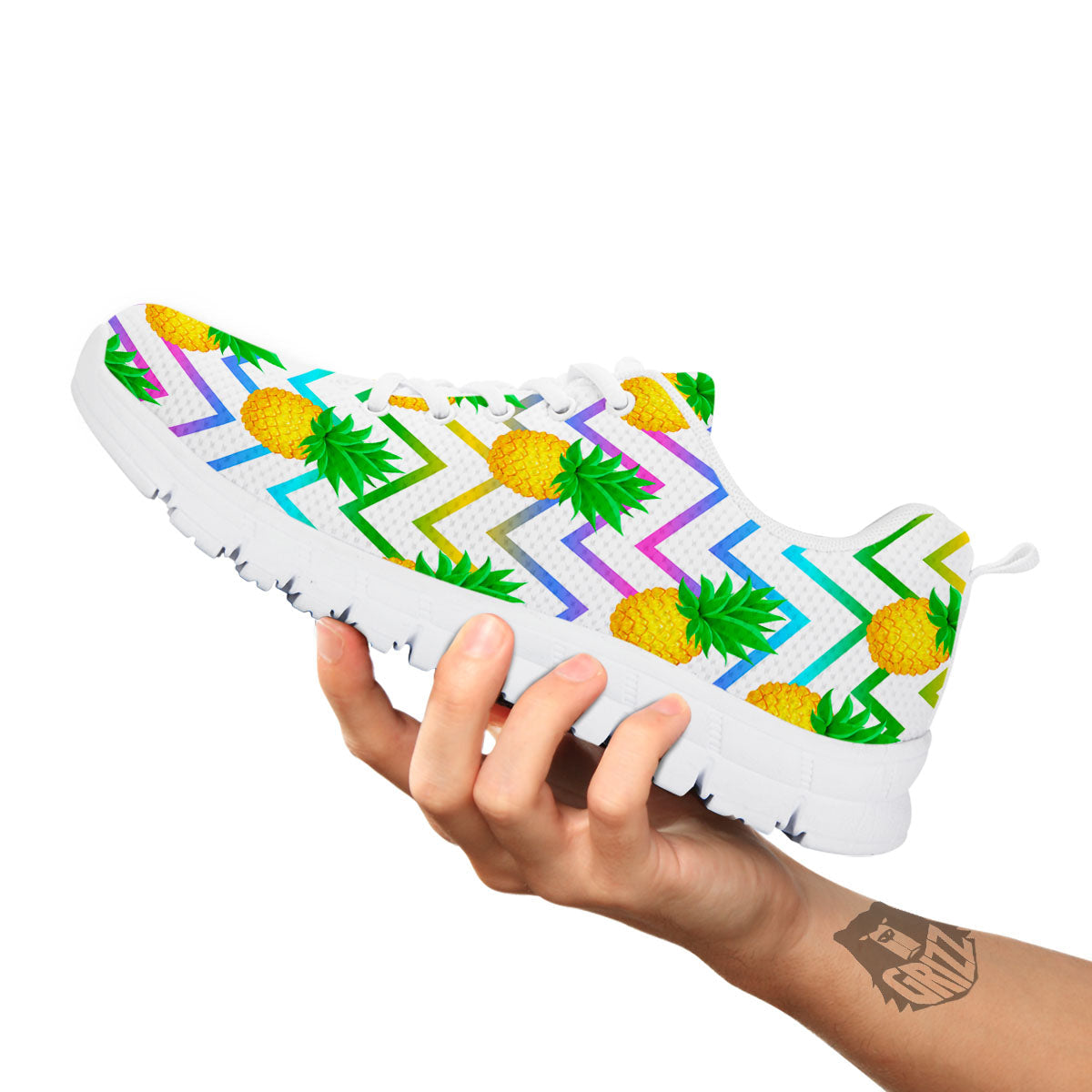 Zig Zag Neon Pineapple Print Pattern White Sneaker-grizzshop