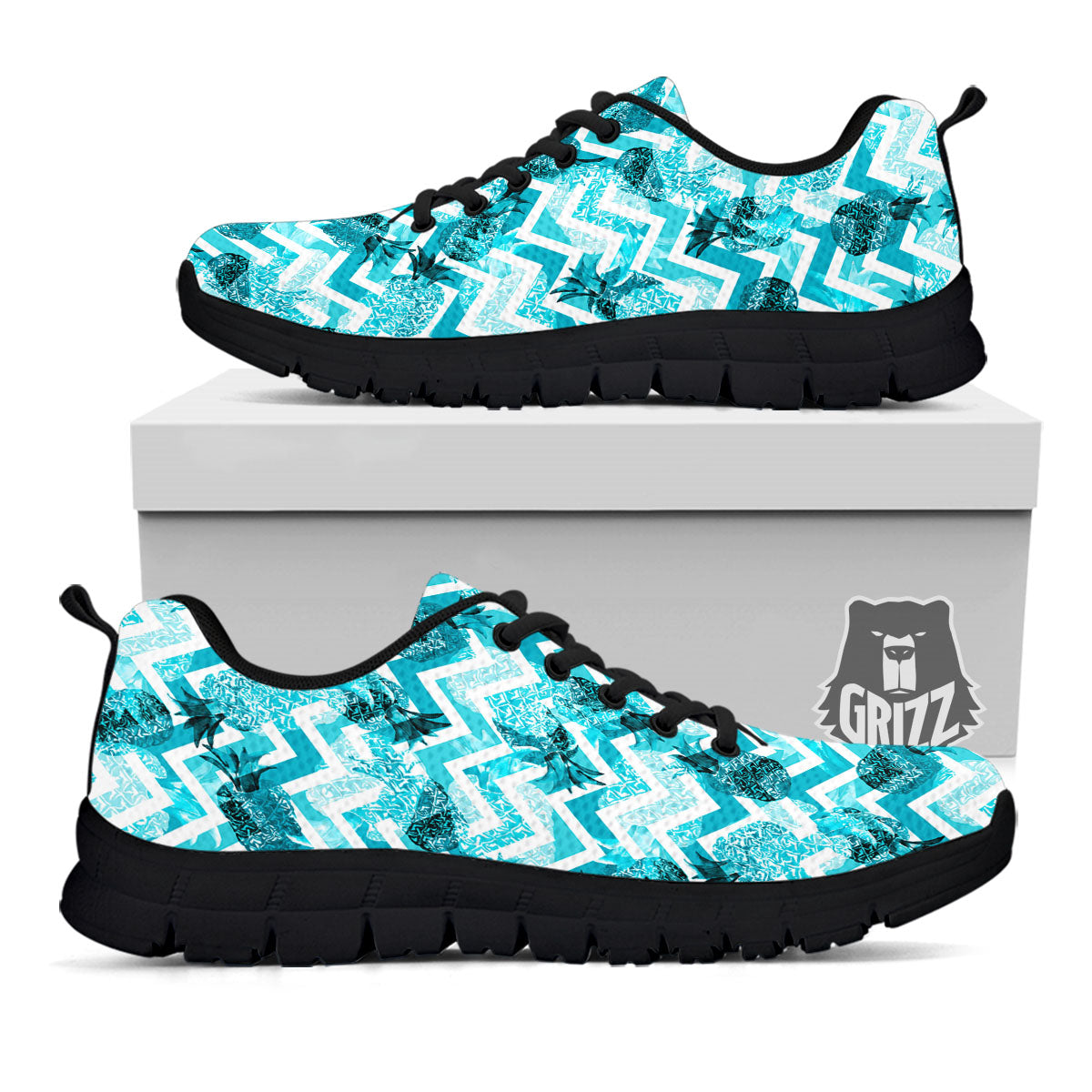 Zig Zag Pastel Pineapple Print Pattern Black Sneaker-grizzshop