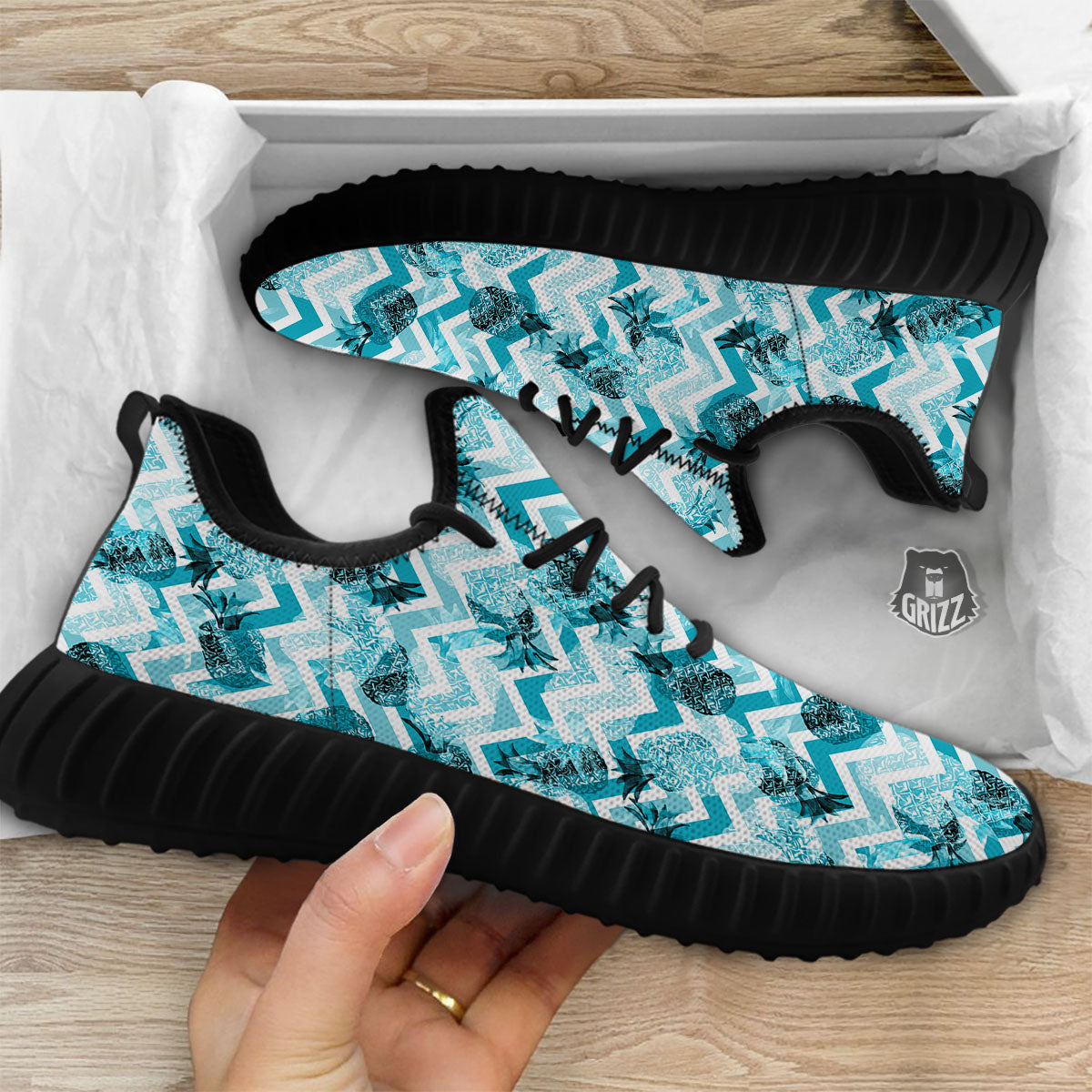 Zig Zag Pastel Pineapple Print Pattern Black Walking Shoes-grizzshop