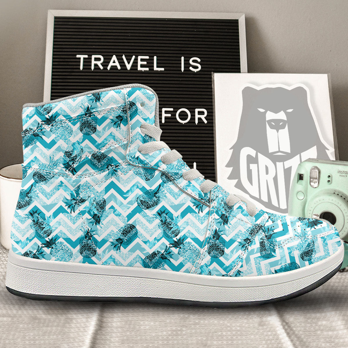 Zig Zag Pastel Pineapple Print Pattern High Top Sneakers-grizzshop