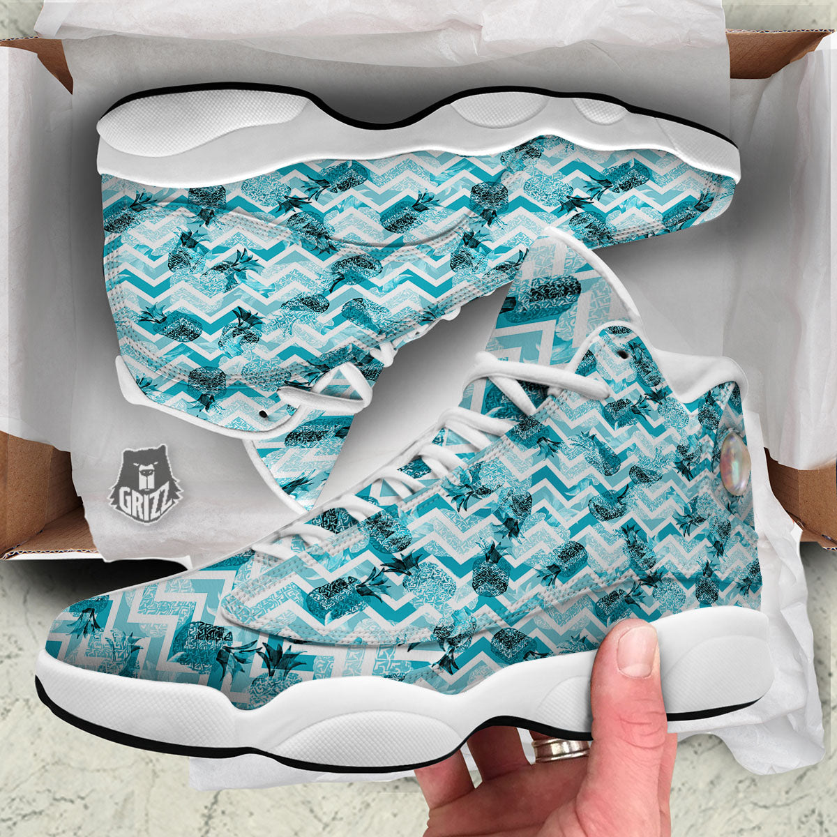Zig Zag Pastel Pineapple Print Pattern White Basketball Shoes-grizzshop
