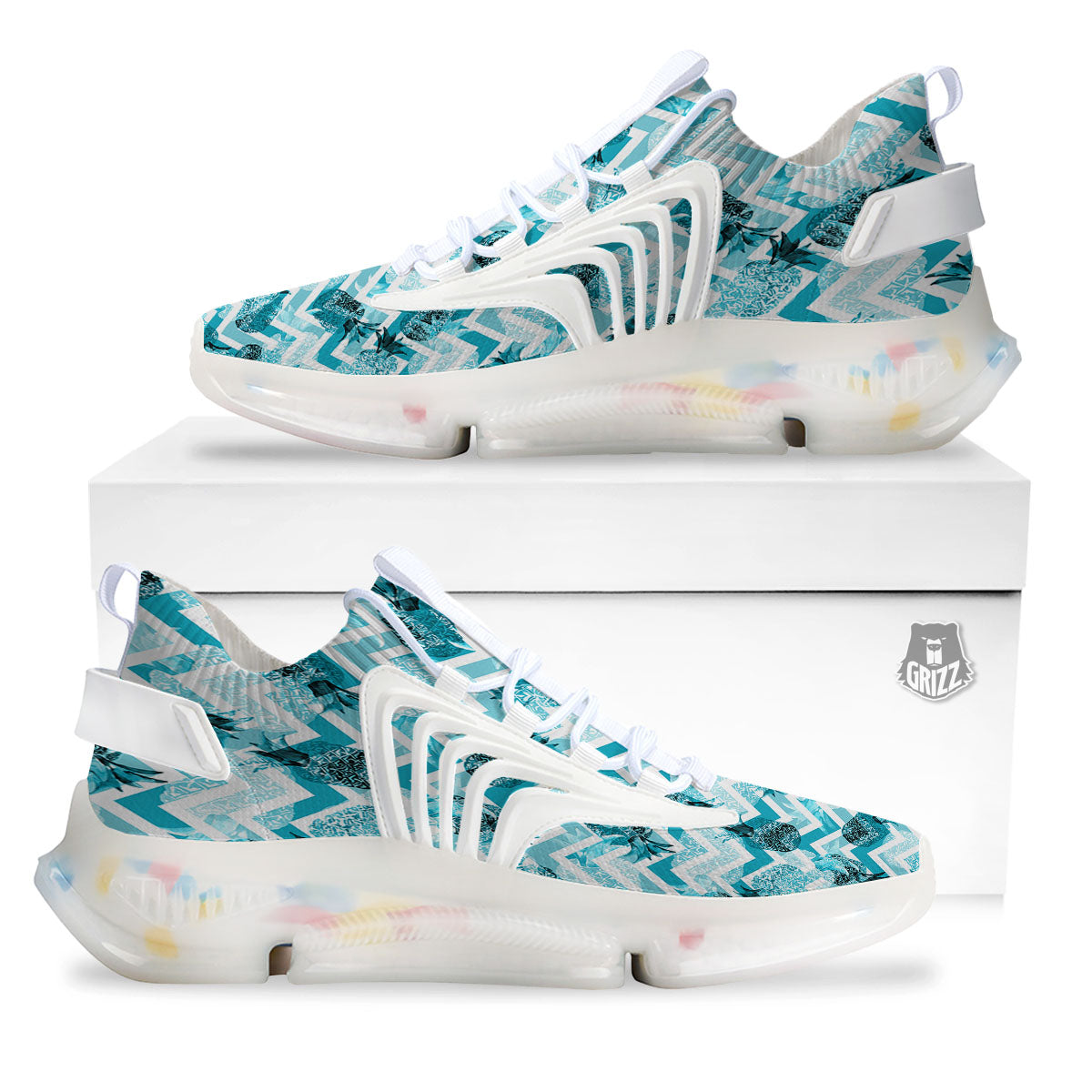 Zig Zag Pastel Pineapple Print Pattern White Gym Shoes-grizzshop