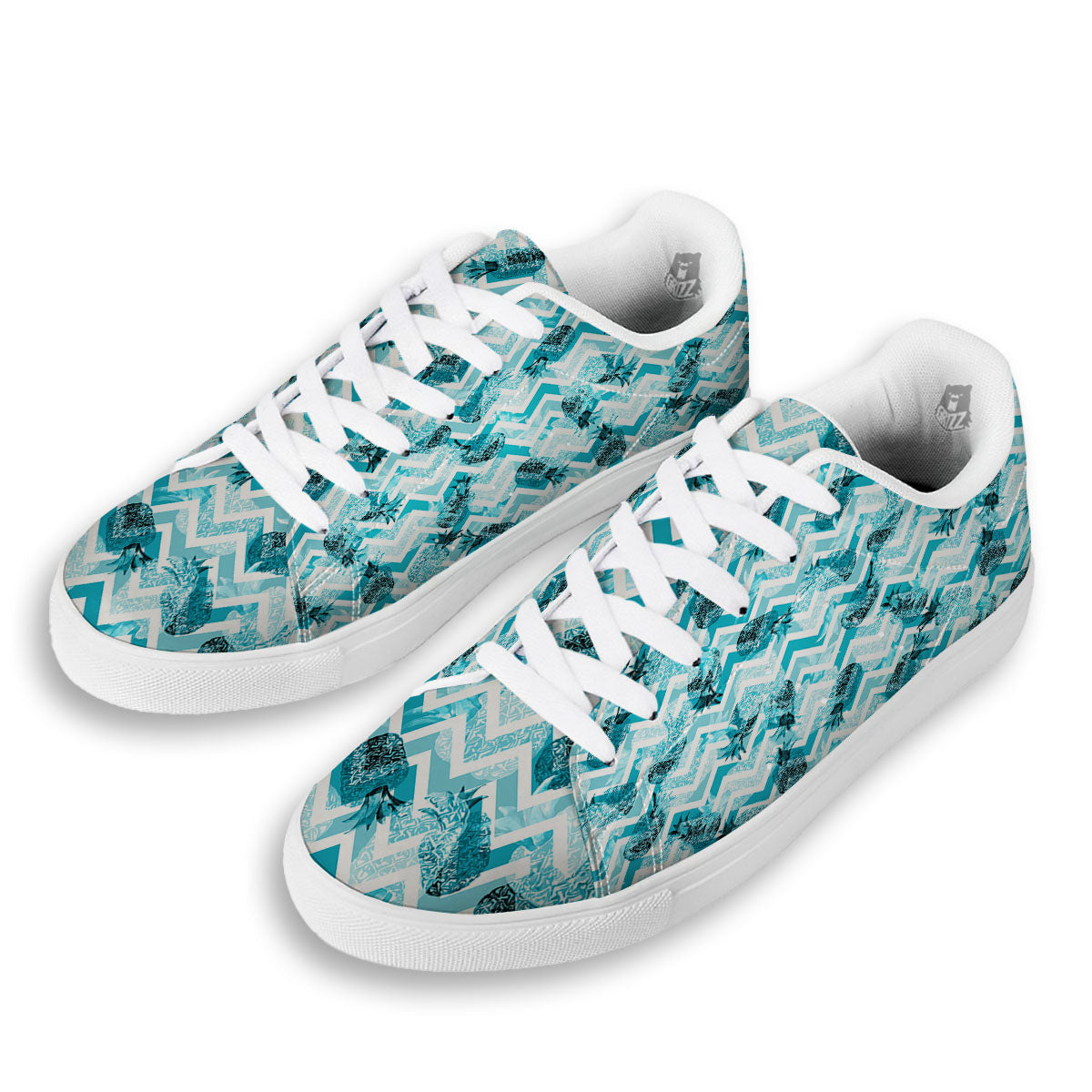 Zig Zag Pastel Pineapple Print Pattern White Low Top Sneakers-grizzshop