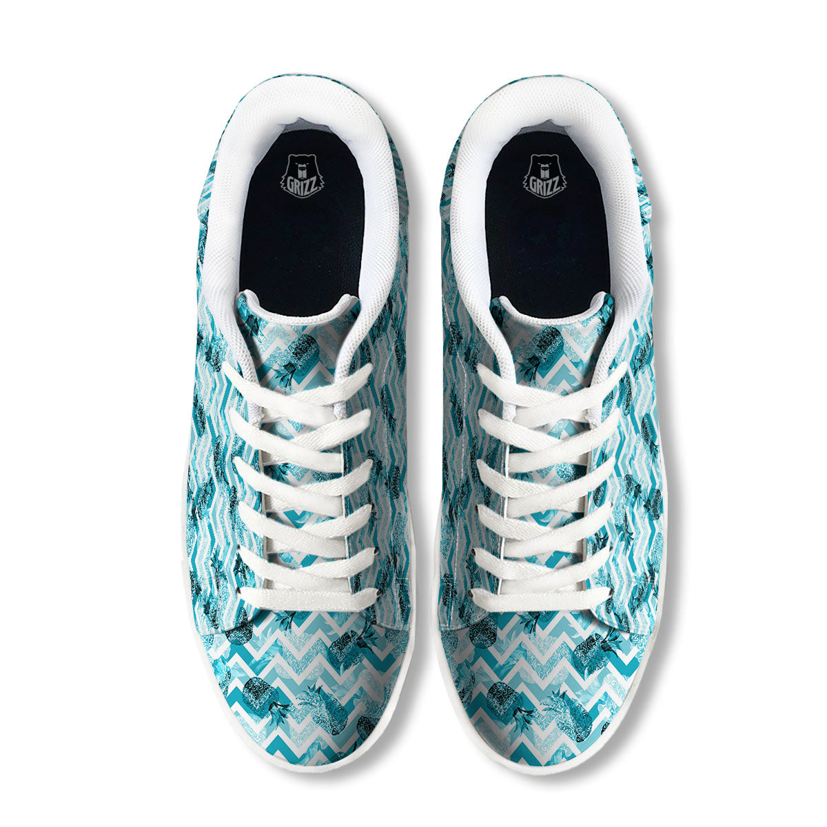 Zig Zag Pastel Pineapple Print Pattern White Low Top Sneakers-grizzshop