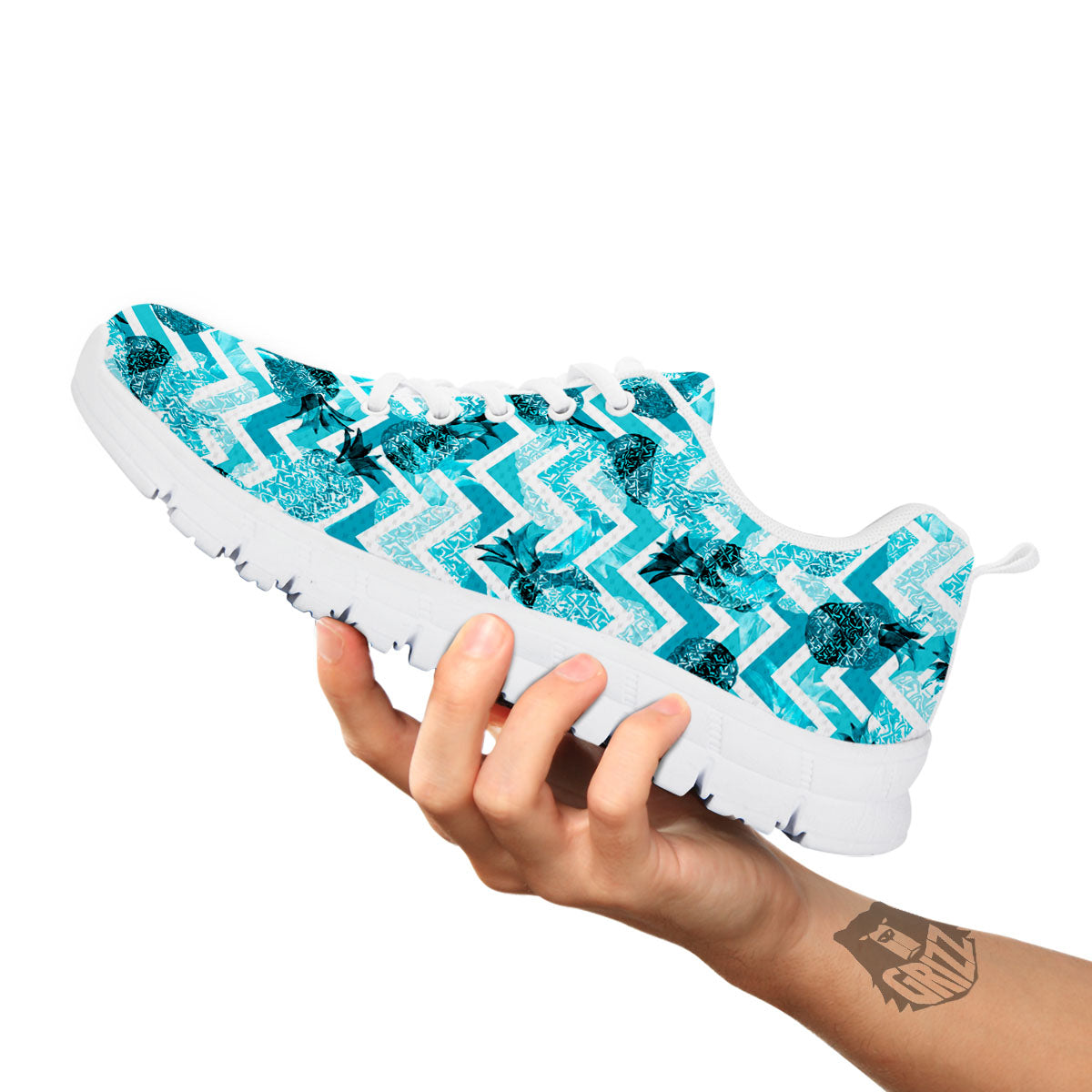 Zig Zag Pastel Pineapple Print Pattern White Sneaker-grizzshop