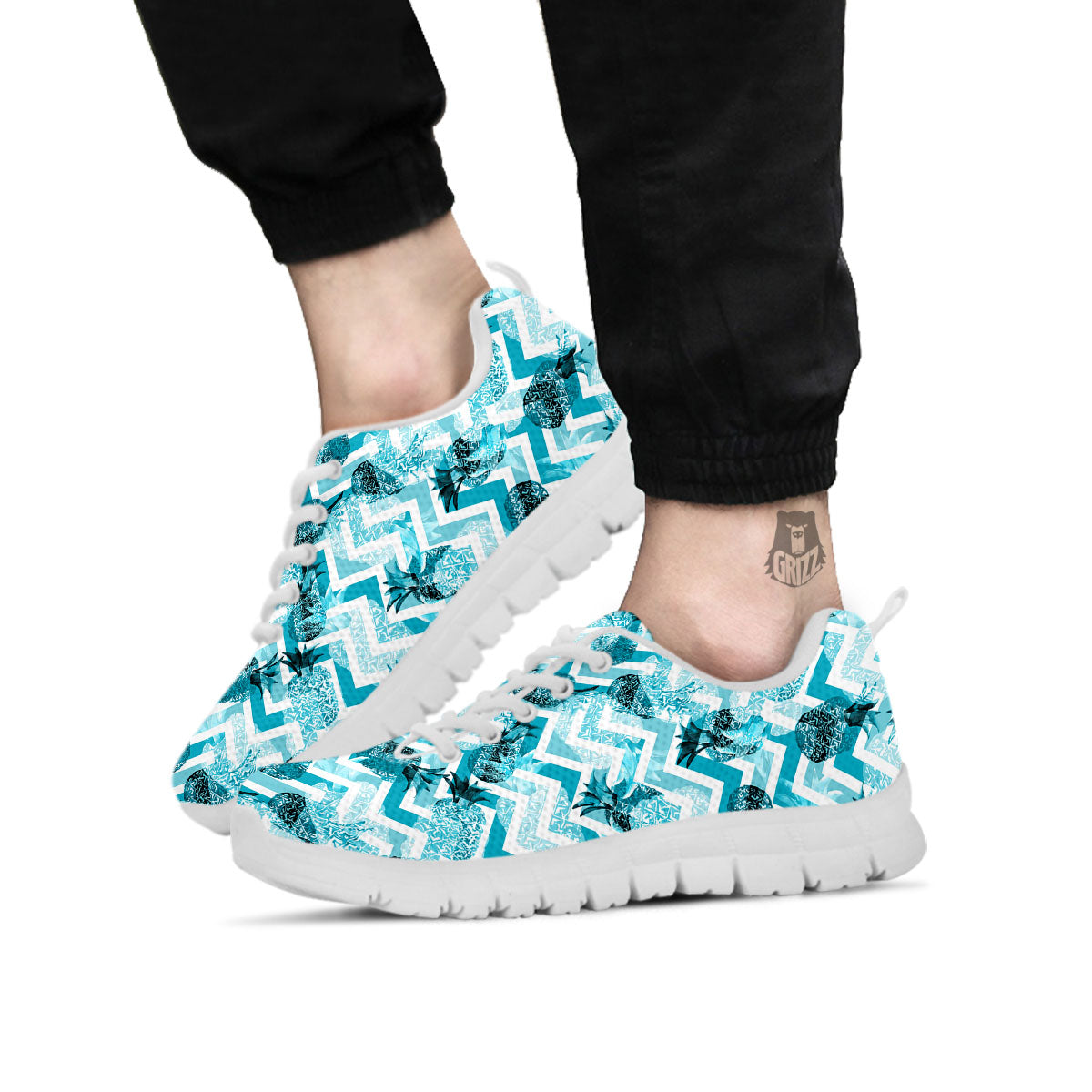 Zig Zag Pastel Pineapple Print Pattern White Sneaker-grizzshop