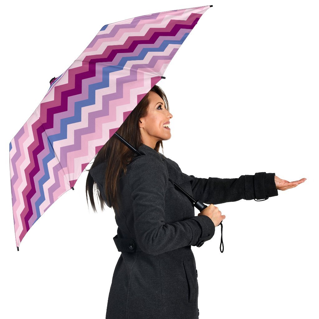 Zig Zag Pattern Print Automatic Foldable Umbrella-grizzshop