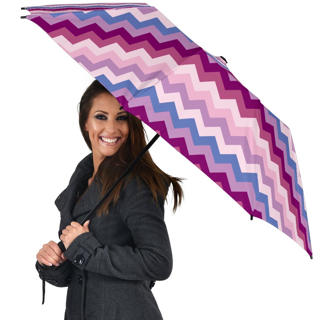 Zig Zag Pattern Print Automatic Foldable Umbrella-grizzshop