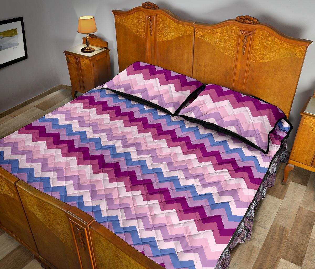 Zig Zag Pattern Print Bed Set Quilt-grizzshop