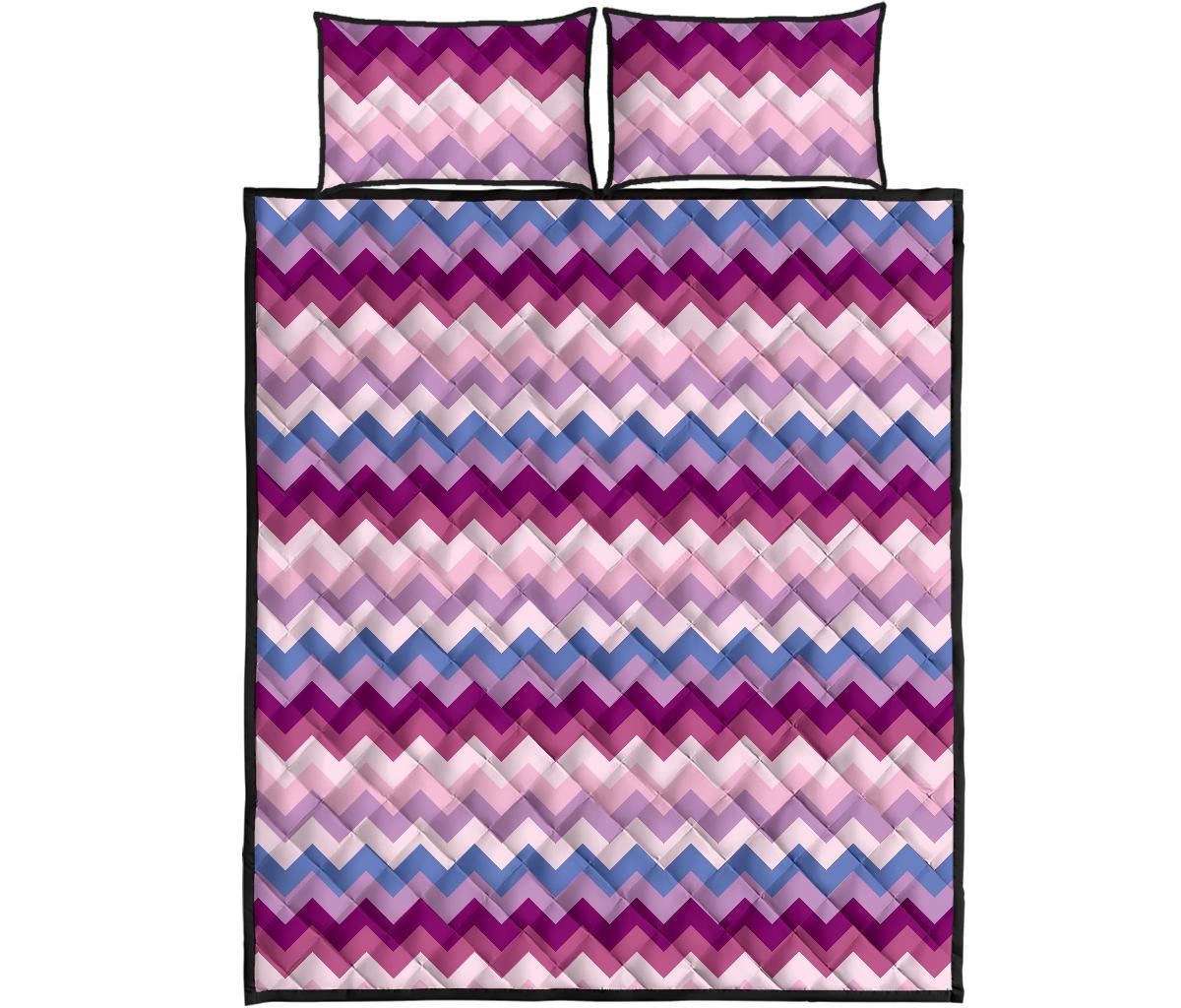 Zig Zag Pattern Print Bed Set Quilt-grizzshop