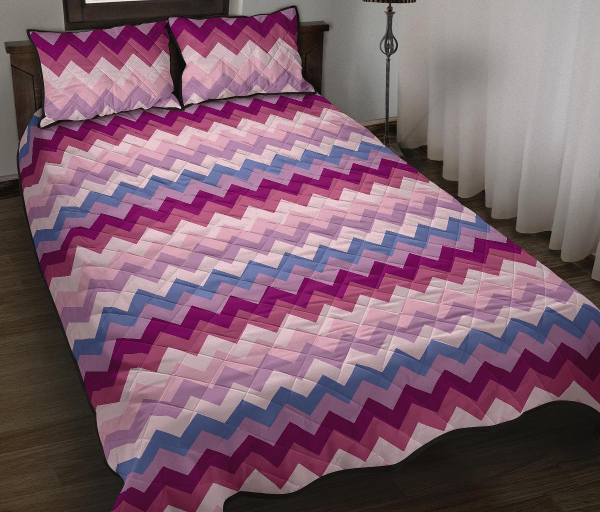 Zig Zag Pattern Print Bed Set Quilt-grizzshop