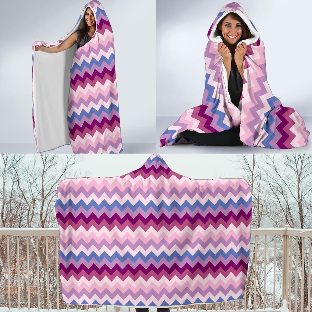 Zig Zag Pattern Print Hooded Blanket-grizzshop