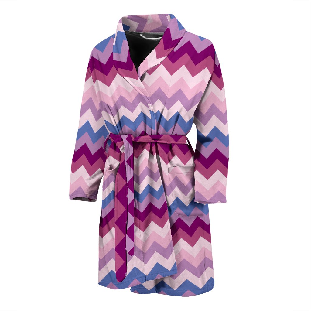 Zig Zag Pattern Print Men Long Robe-grizzshop